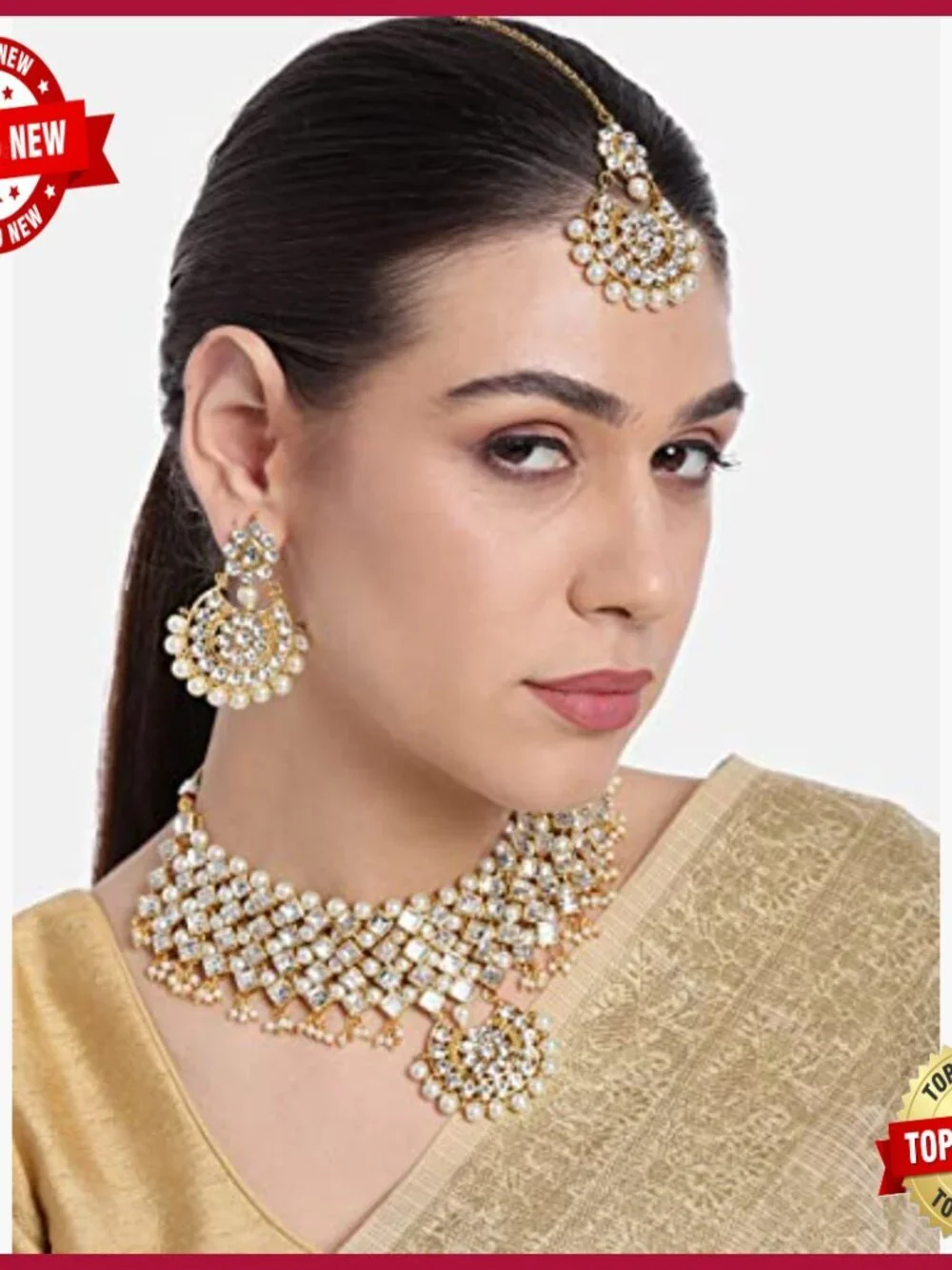 Gold Plated Kundan Choker Necklace & Earring Set Jewelry Gift